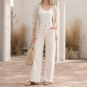 J Jill High Rise Wide Leg Jeans Womens 10 Tall Ivory Stretch Denim 10T
